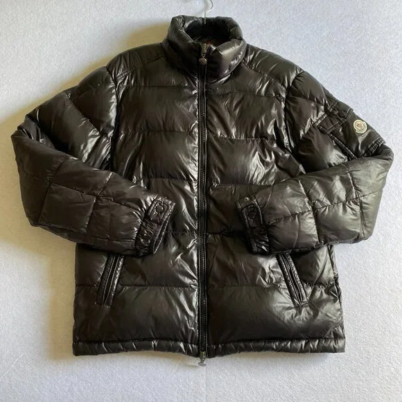 Moncler Maya Puffer Jacket Men's 5 Black Shiny Glossy Down Coat - Picture 2 of 16